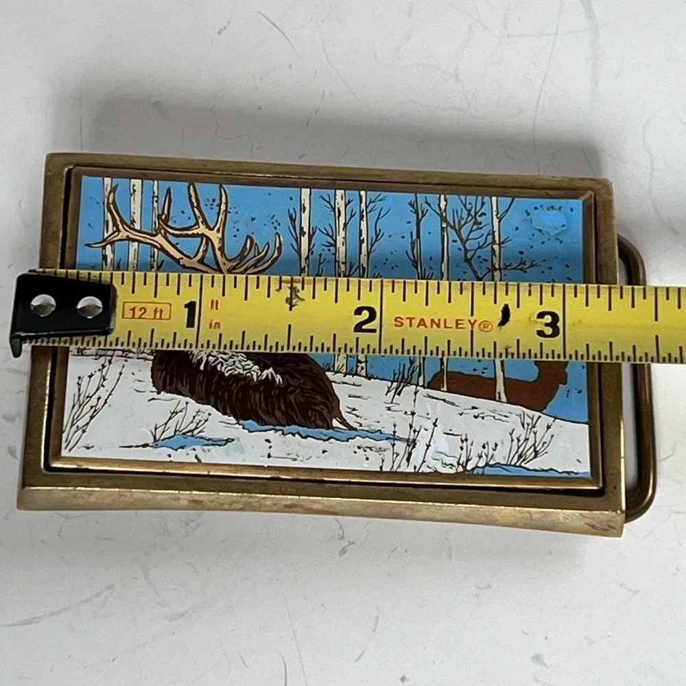 Vintage NAP, Inc Brass Belt Buckle Elk Deer Hunting Western 1980s